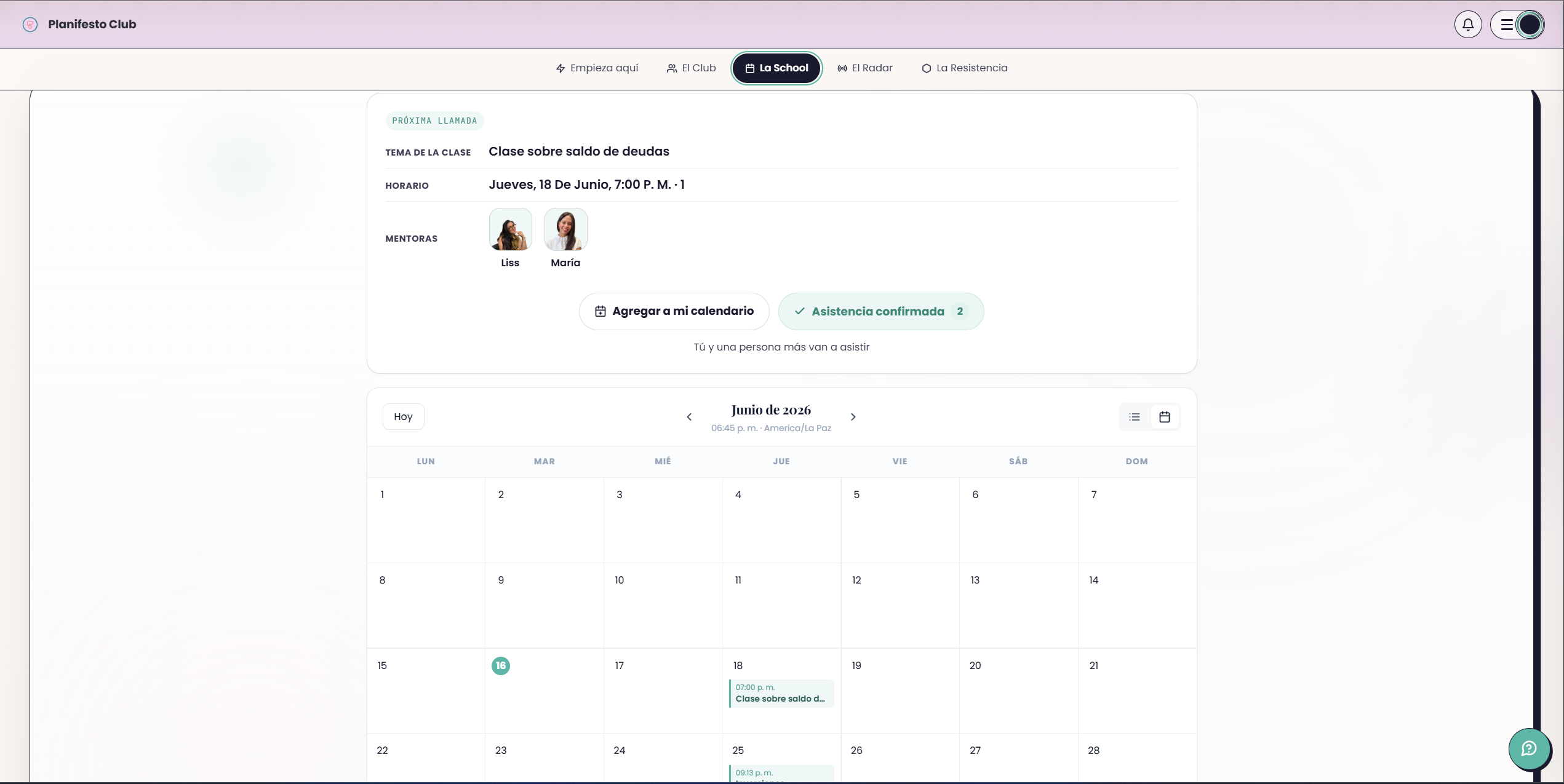 La School · calendario