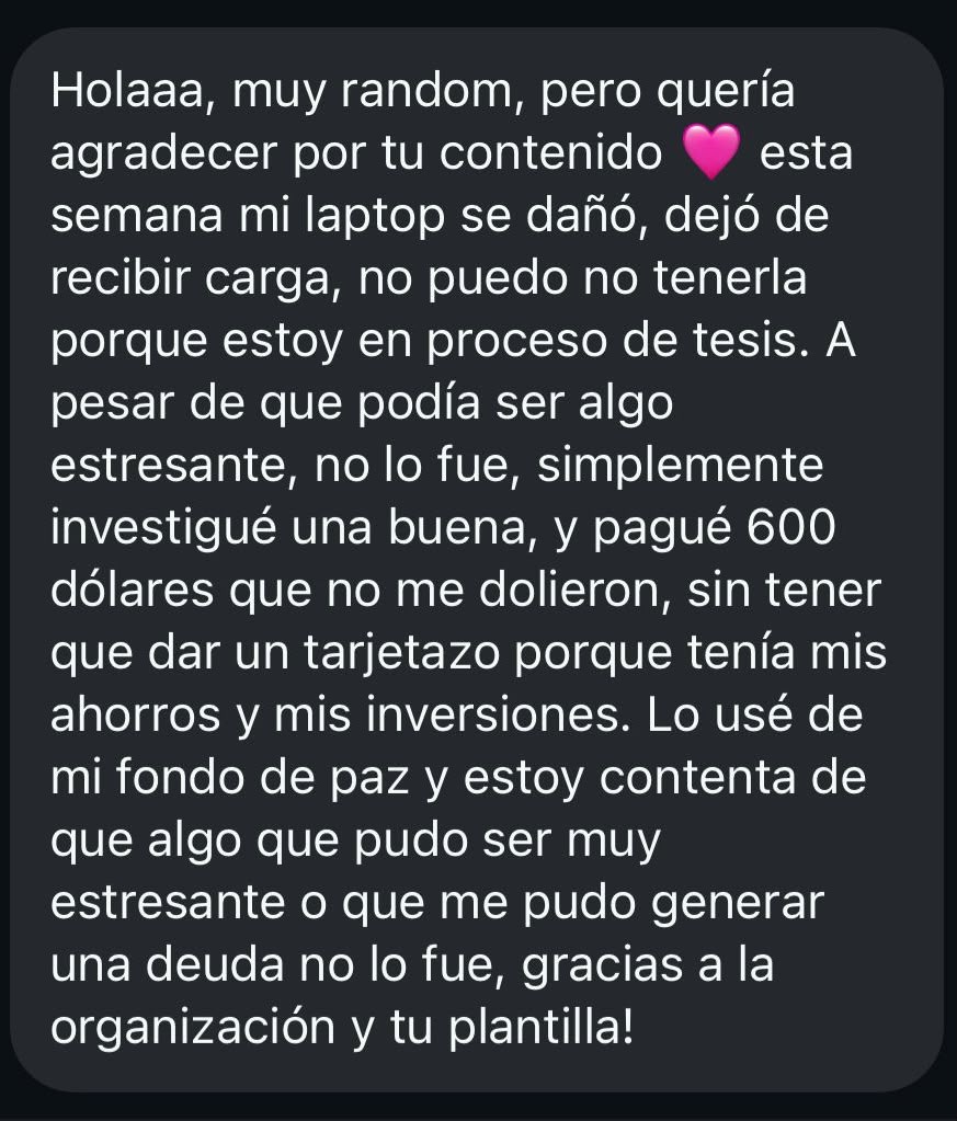 Mensaje de una miembro: pudo pagar la reparación de su laptop con su fondo, sin deuda ni tarjetazo.